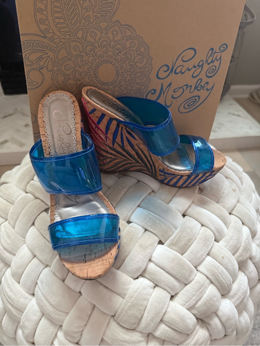 Naughty Monkey Palmeto Blue Cork Wedge Sandals